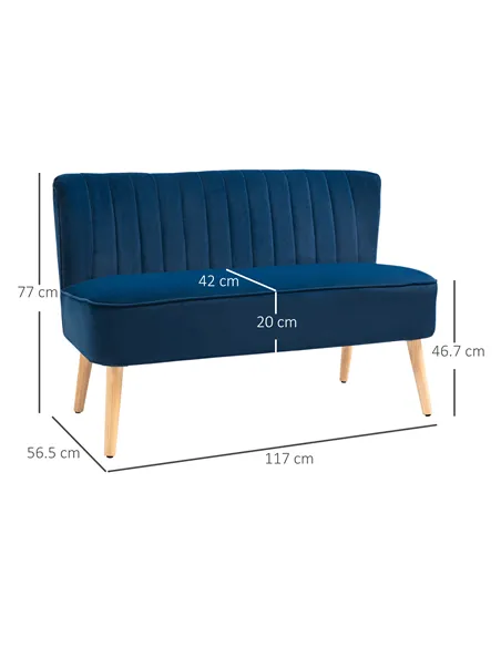 HOMCOM Modern Double Seat Sofa Foam Padding High Back Soft Comfortable Compact Couch Home Office Dark Blue