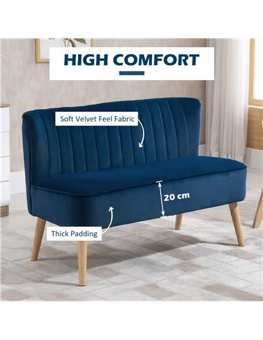 HOMCOM Modern Double Seat Sofa Foam Padding High Back Soft Comfortable Compact Couch Home Office Dark Blue