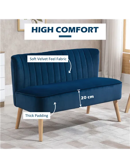 HOMCOM Modern Double Seat Sofa Foam Padding High Back Soft Comfortable Compact Couch Home Office Dark Blue