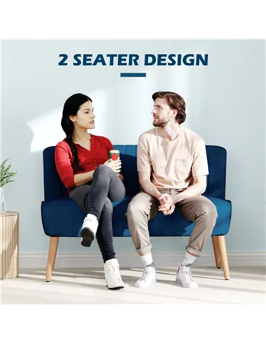 HOMCOM Modern Double Seat Sofa Foam Padding High Back Soft Comfortable Compact Couch Home Office Dark Blue