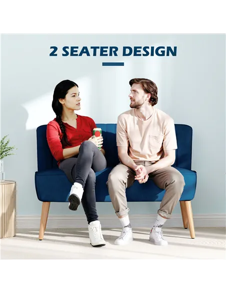 HOMCOM Modern Double Seat Sofa Foam Padding High Back Soft Comfortable Compact Couch Home Office Dark Blue