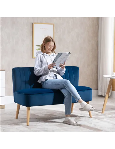 HOMCOM Modern Double Seat Sofa Foam Padding High Back Soft Comfortable Compact Couch Home Office Dark Blue