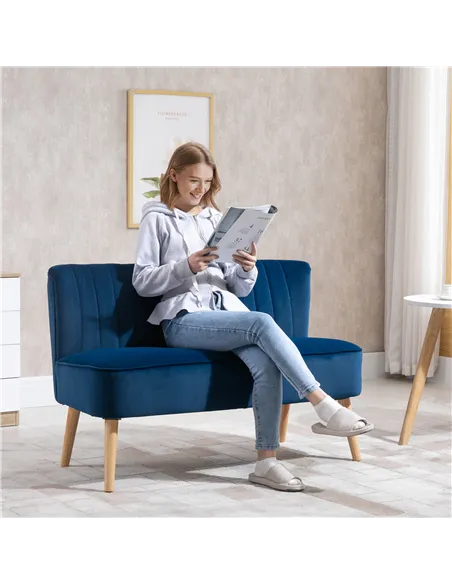 HOMCOM Modern Double Seat Sofa Foam Padding High Back Soft Comfortable Compact Couch Home Office Dark Blue