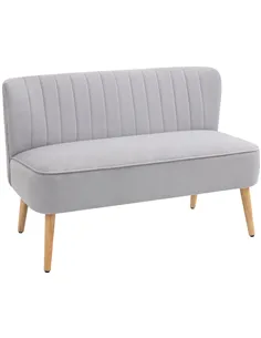 HOMCOM Modern Velvet Double Seat Sofa w/ Wood Frame Foam Padding Soft Comfortable Compact Couch Light Grey