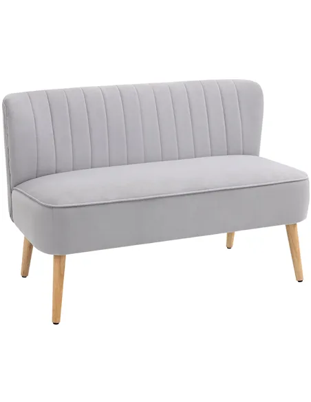 HOMCOM Modern Velvet Double Seat Sofa w/ Wood Frame Foam Padding Soft Comfortable Compact Couch Light Grey