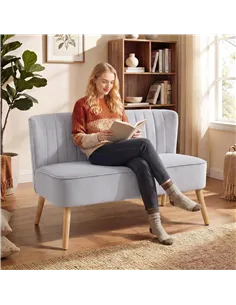 HOMCOM Modern Velvet Double Seat Sofa w/ Wood Frame Foam Padding Soft Comfortable Compact Couch Light Grey 2