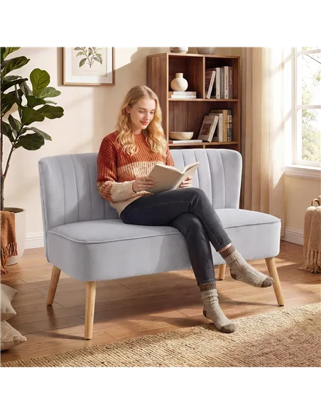 HOMCOM Modern Velvet Double Seat Sofa w/ Wood Frame Foam Padding Soft Comfortable Compact Couch Light Grey