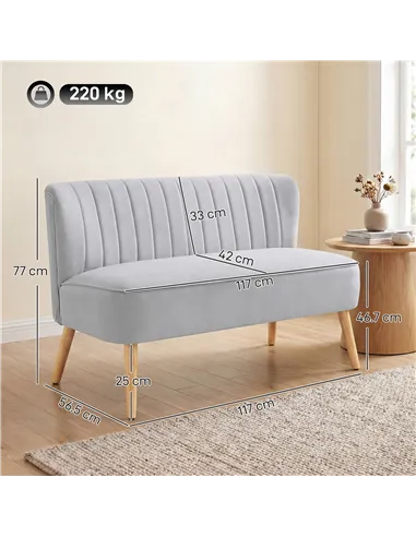 HOMCOM Modern Velvet Double Seat Sofa w/ Wood Frame Foam Padding Soft Comfortable Compact Couch Light Grey