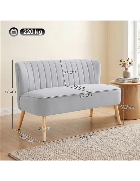 HOMCOM Modern Velvet Double Seat Sofa w/ Wood Frame Foam Padding Soft Comfortable Compact Couch Light Grey