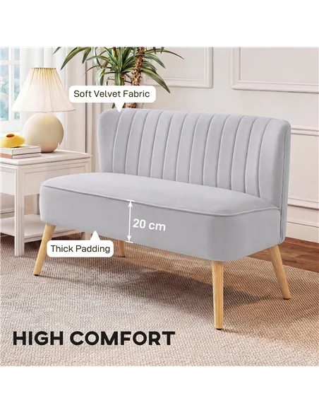 HOMCOM Modern Velvet Double Seat Sofa w/ Wood Frame Foam Padding Soft Comfortable Compact Couch Light Grey