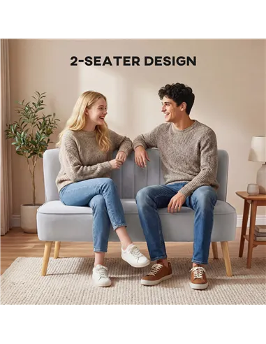 HOMCOM Modern Velvet Double Seat Sofa w/ Wood Frame Foam Padding Soft Comfortable Compact Couch Light Grey