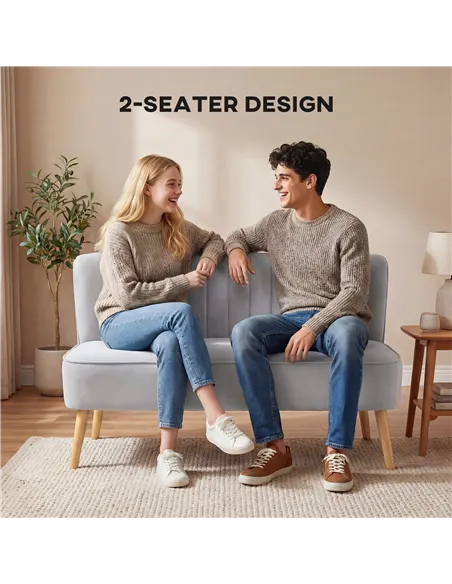 HOMCOM Modern Velvet Double Seat Sofa w/ Wood Frame Foam Padding Soft Comfortable Compact Couch Light Grey