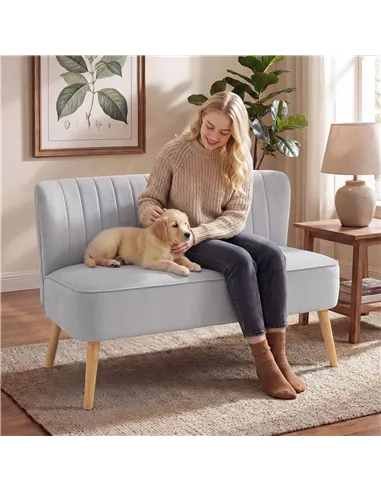 HOMCOM Modern Velvet Double Seat Sofa w/ Wood Frame Foam Padding Soft Comfortable Compact Couch Light Grey