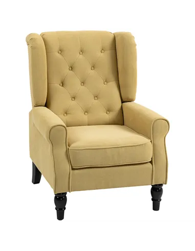 HOMCOM Wingback Accent Chair, Retro Upholstered Button Tufted Occasional Chair for Living Room and Bedroom, Yellow