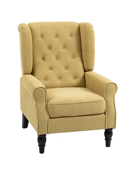 HOMCOM Wingback Accent Chair, Retro Upholstered Button Tufted Occasional Chair for Living Room and Bedroom, Yellow