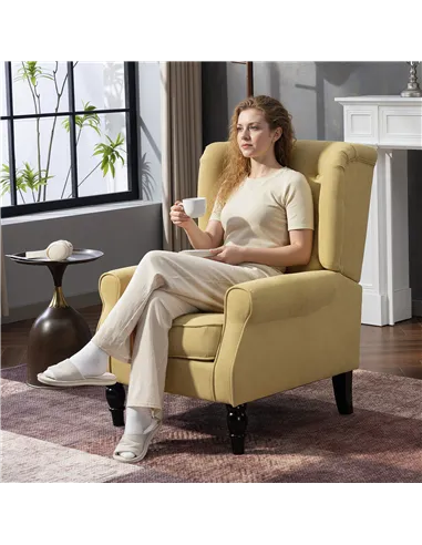 HOMCOM Wingback Accent Chair, Retro Upholstered Button Tufted Occasional Chair for Living Room and Bedroom, Yellow