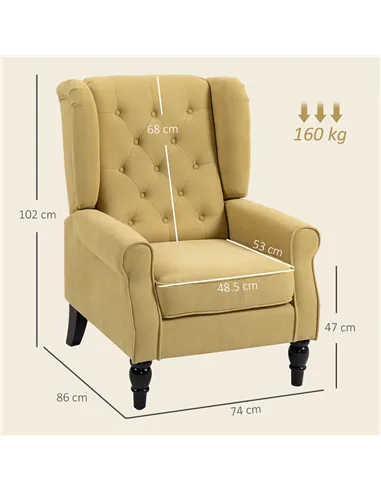 HOMCOM Wingback Accent Chair, Retro Upholstered Button Tufted Occasional Chair for Living Room and Bedroom, Yellow