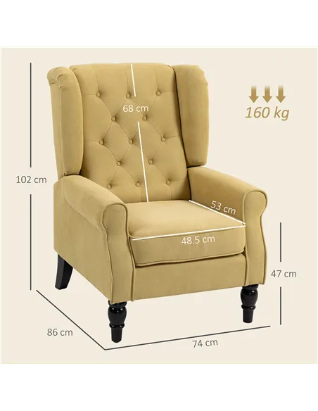 HOMCOM Wingback Accent Chair, Retro Upholstered Button Tufted Occasional Chair for Living Room and Bedroom, Yellow