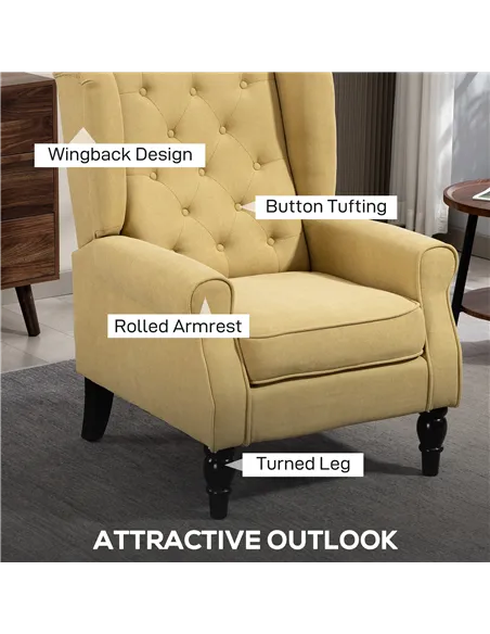 HOMCOM Wingback Accent Chair, Retro Upholstered Button Tufted Occasional Chair for Living Room and Bedroom, Yellow