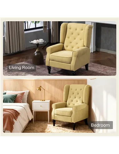 HOMCOM Wingback Accent Chair, Retro Upholstered Button Tufted Occasional Chair for Living Room and Bedroom, Yellow
