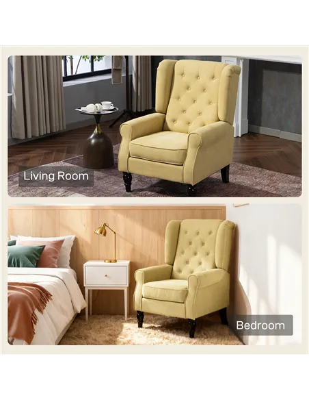 HOMCOM Wingback Accent Chair, Retro Upholstered Button Tufted Occasional Chair for Living Room and Bedroom, Yellow