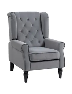 HOMCOM Wingback Accent Chair, Retro Upholstered Button Tufted Occasional Chair for Living Room and Bedroom, Light Grey