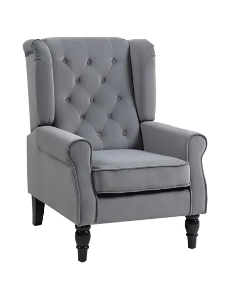 HOMCOM Wingback Accent Chair, Retro Upholstered Button Tufted Occasional Chair for Living Room and Bedroom, Light Grey