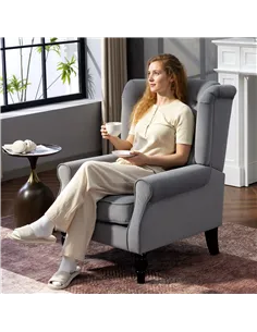 HOMCOM Wingback Accent Chair, Retro Upholstered Button Tufted Occasional Chair for Living Room and Bedroom, Light Grey 2