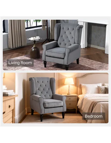 HOMCOM Wingback Accent Chair, Retro Upholstered Button Tufted Occasional Chair for Living Room and Bedroom, Light Grey
