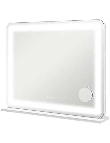 HOMCOM Vanity Mirror with Lights, Large 80x62 cm Lighted Makeup Mirror with 3 Colour, 10X Magnifying, USB Charging Port, Touch S