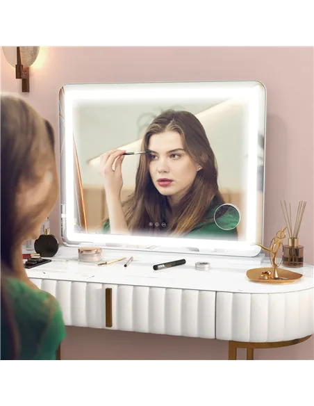 HOMCOM Vanity Mirror with Lights, Large 80x62 cm Lighted Makeup Mirror with 3 Colour, 10X Magnifying, USB Charging Port, Touch S