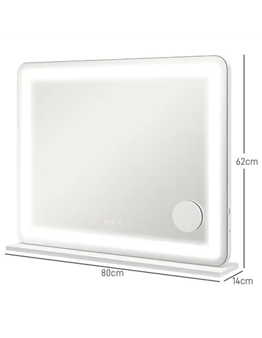 HOMCOM Vanity Mirror with Lights, Large 80x62 cm Lighted Makeup Mirror with 3 Colour, 10X Magnifying, USB Charging Port, Touch S
