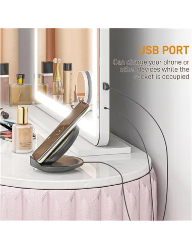 HOMCOM Vanity Mirror with Lights, Large 80x62 cm Lighted Makeup Mirror with 3 Colour, 10X Magnifying, USB Charging Port, Touch S