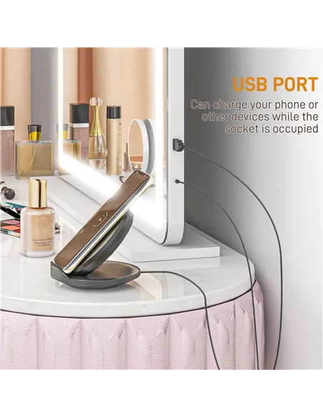 HOMCOM Vanity Mirror with Lights, Large 80x62 cm Lighted Makeup Mirror with 3 Colour, 10X Magnifying, USB Charging Port, Touch S