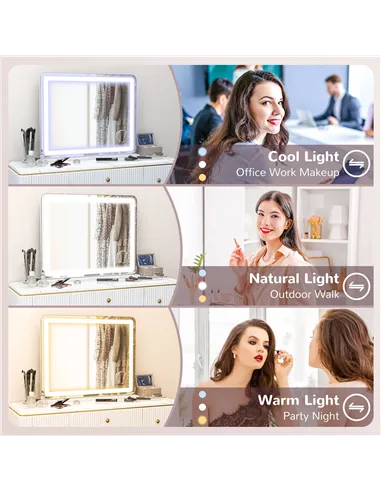 HOMCOM Vanity Mirror with Lights, Large 80x62 cm Lighted Makeup Mirror with 3 Colour, 10X Magnifying, USB Charging Port, Touch S