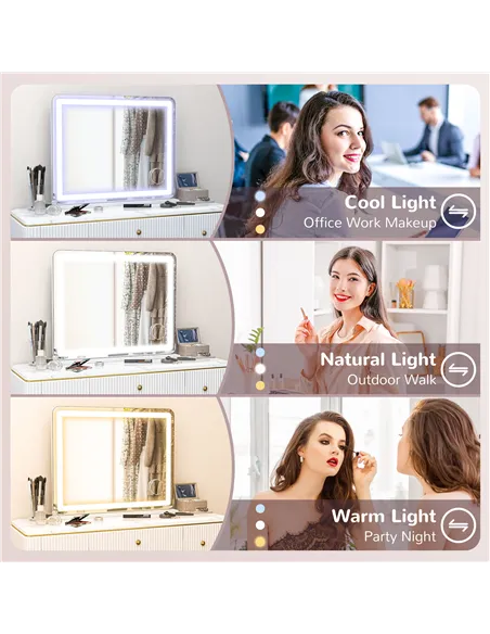 HOMCOM Vanity Mirror with Lights, Large 80x62 cm Lighted Makeup Mirror with 3 Colour, 10X Magnifying, USB Charging Port, Touch S