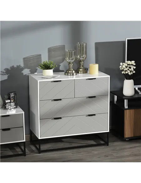 HOMCOM Chest of Drawers with Metal Handles Freestanding Dresser for Bedroom, Living Room
