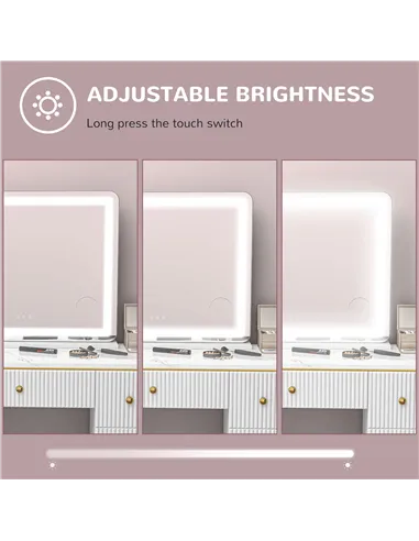 HOMCOM Vanity Mirror with Lights, Large 80x62 cm Lighted Makeup Mirror with 3 Colour, 10X Magnifying, USB Charging Port, Touch S