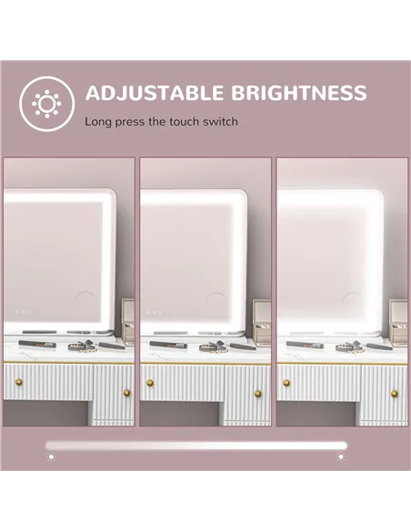 HOMCOM Vanity Mirror with Lights, Large 80x62 cm Lighted Makeup Mirror with 3 Colour, 10X Magnifying, USB Charging Port, Touch S