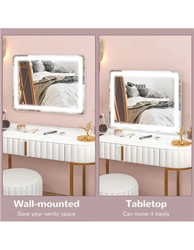 HOMCOM Vanity Mirror with Lights, Large 80x62 cm Lighted Makeup Mirror with 3 Colour, 10X Magnifying, USB Charging Port, Touch S