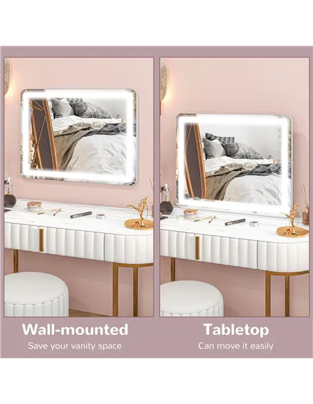 HOMCOM Vanity Mirror with Lights, Large 80x62 cm Lighted Makeup Mirror with 3 Colour, 10X Magnifying, USB Charging Port, Touch S