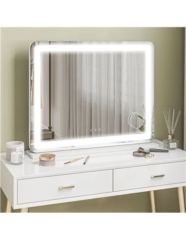 HOMCOM Vanity Mirror with Lights, Large 80x62 cm Lighted Makeup Mirror with 3 Colour, 10X Magnifying, USB Charging Port, Touch S