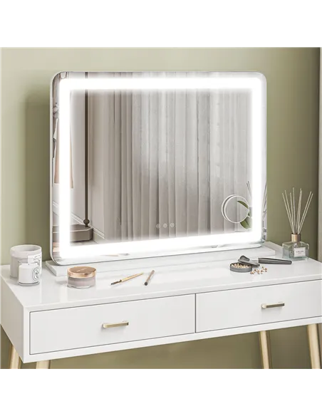 HOMCOM Vanity Mirror with Lights, Large 80x62 cm Lighted Makeup Mirror with 3 Colour, 10X Magnifying, USB Charging Port, Touch S