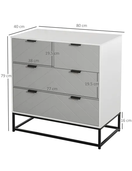 HOMCOM Chest of Drawers with Metal Handles Freestanding Dresser for Bedroom, Living Room