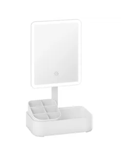 HOMCOM Makeup Mirror with Lights, Rechargeable Vanity Mirror w/ Touch Screen, 2 Lighting Modes and 180° Rotation, White