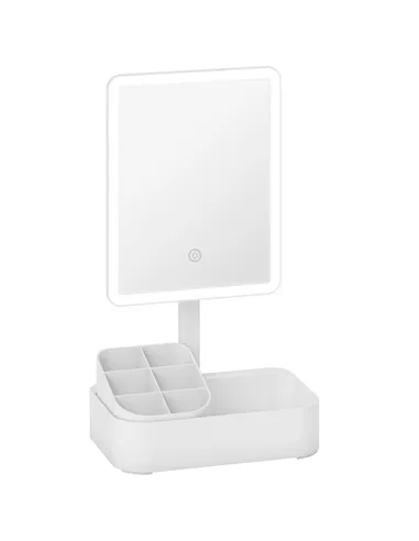 HOMCOM Makeup Mirror with Lights, Rechargeable Vanity Mirror w/ Touch Screen, 2 Lighting Modes and 180° Rotation, White