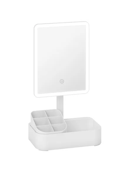 HOMCOM Makeup Mirror with Lights, Rechargeable Vanity Mirror w/ Touch Screen, 2 Lighting Modes and 180° Rotation, White