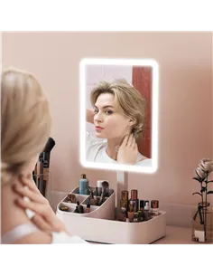HOMCOM Makeup Mirror with Lights, Rechargeable Vanity Mirror w/ Touch Screen, 2 Lighting Modes and 180° Rotation, White 2