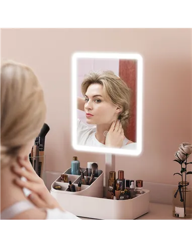 HOMCOM Makeup Mirror with Lights, Rechargeable Vanity Mirror w/ Touch Screen, 2 Lighting Modes and 180° Rotation, White