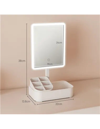 HOMCOM Makeup Mirror with Lights, Rechargeable Vanity Mirror w/ Touch Screen, 2 Lighting Modes and 180° Rotation, White